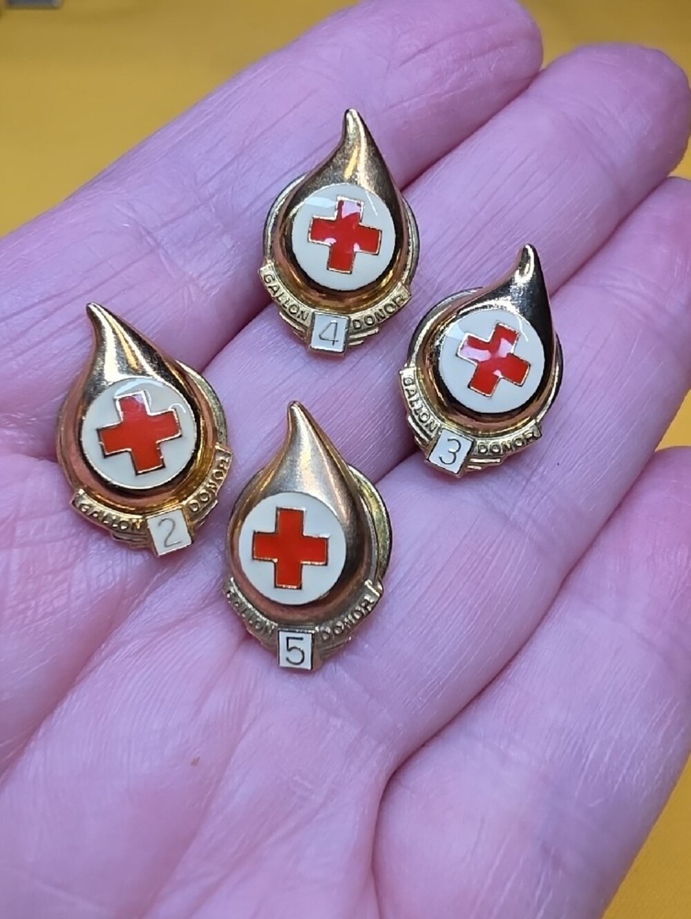 Vintage American Red Cross Blood Donor Gallon Lapel Pins Set of 4 Union Made 🩸
